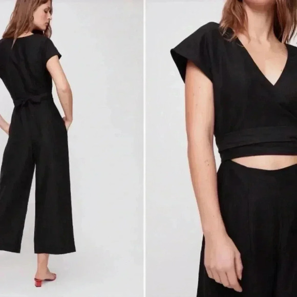 Aritzia Wilfred Brax Black Linen Wide Leg Jumpsuit - Picture 2 of 7